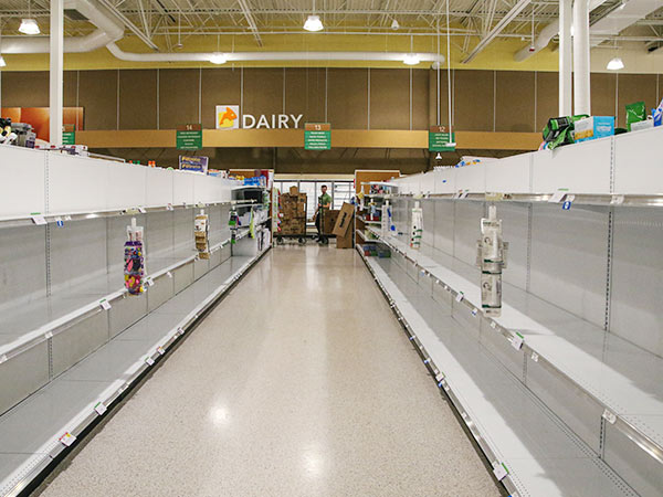 toilet paper shortage in supermarket